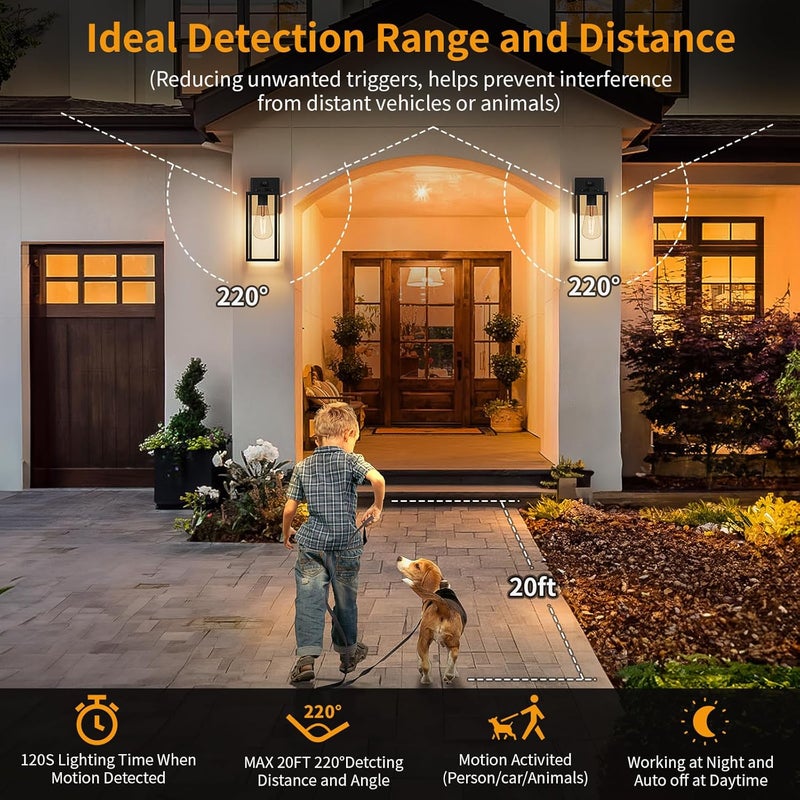 FNYUSLET 15'' Black Motion Sensor Outdoor Front Porch Lights for Outside, Large Exterior Lighting Fixtures Wall Mount for House, Wall Sconce Lamp, Waterproof Lantern Coach Lights for Garage, Entryway,Yard - Image 3